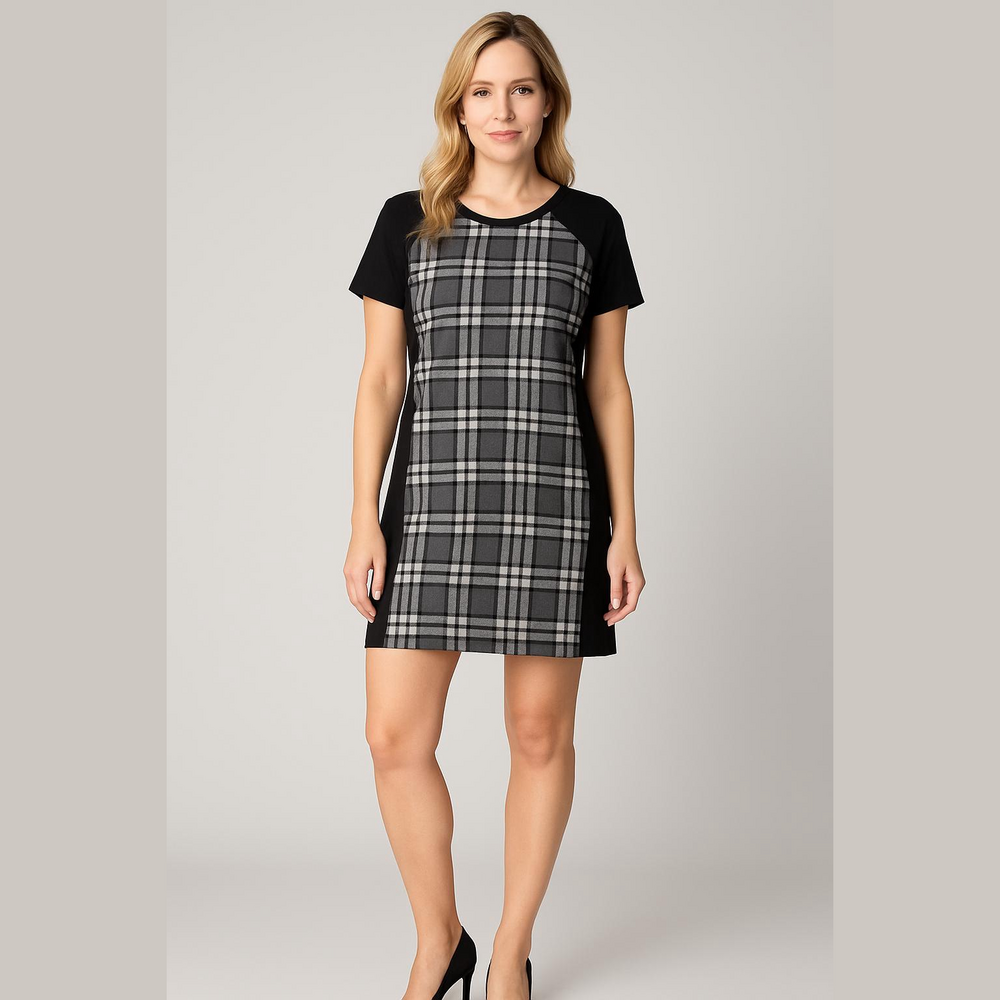 Figwood Gray Black Plaid Geneva Mini Dress Size Medium